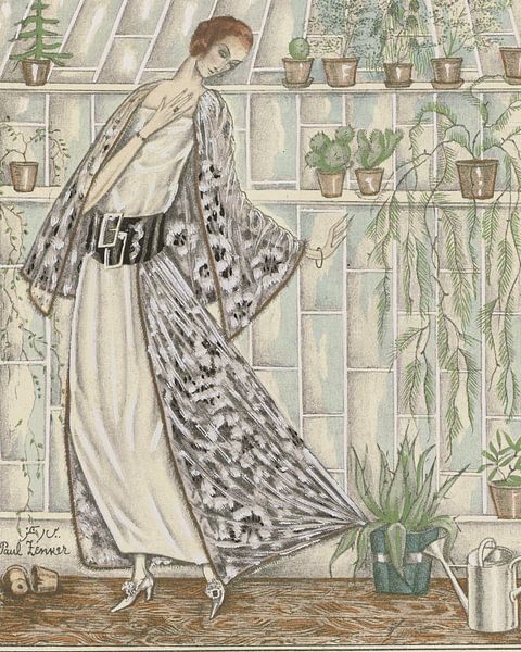 The woman and her plants | cactus, greenhouse, fashion | Vintage Art Deco Advertisement by NOONY