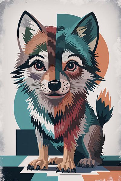 Cubist colourful dog illustration by Art & Soul Creations
