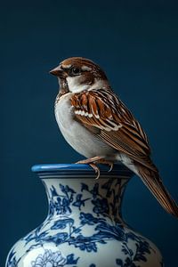 Spatz auf Delfter Blau