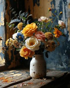 Buntes und modernes Stillleben mit Blumen