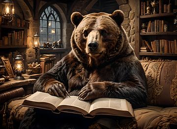 Un vieil ours lit un livre sur Eye on You