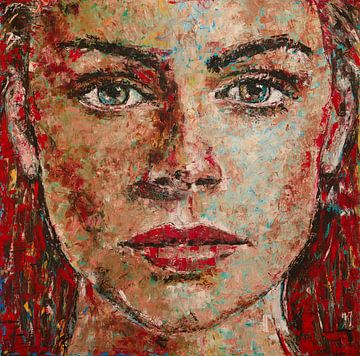 True | Expressief schilderij met portret van vrouw in rode tinten van Anja Namink - Schilderijen