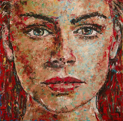 Peinture portrait femme rouge expressive