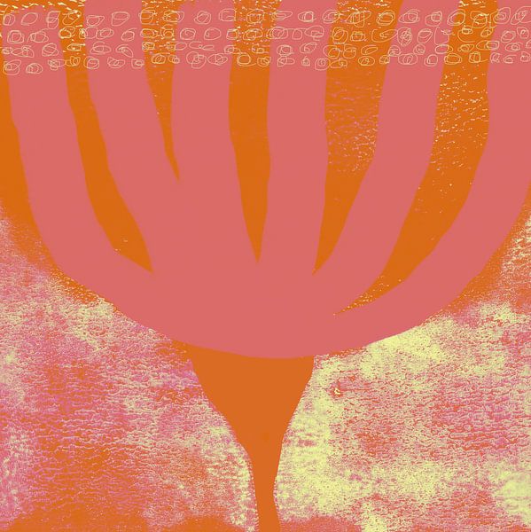 Abstracte bloem. Modern botanisch in roze, geel, oranje en wit van Dina Dankers