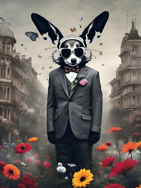 Animal in suit among flowers. by On Your Wall