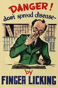 Informationsposter zur Verhinderung der Ausbreitung von Krankheiten durch Fingerlecken ab 1950 von Atelier Liesjes