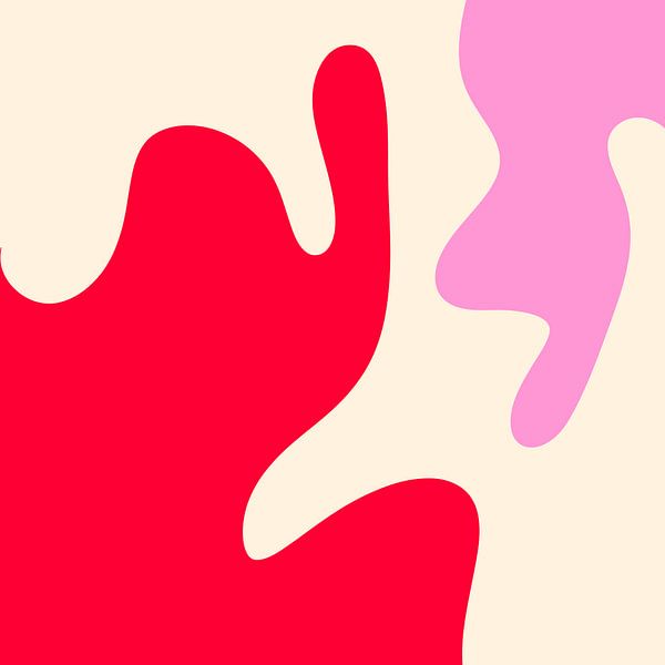Abstract modern shapes red, pink and cream by Angela Minca