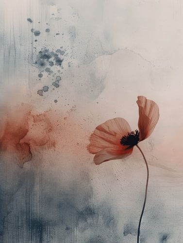 Papaver in Japandi stijl, roze en blauw