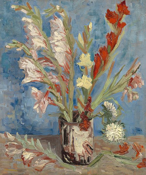 Vase mit Gartenladiolen und chinesischen Astern - Vincent van Gogh von Meisterhafte Meister