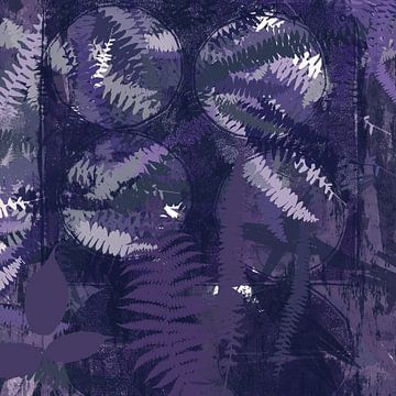 Moderne abstracte botanische kunst. Varensbladeren in paars van Dina Dankers