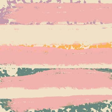 Kleurvormen en lijnen. Modern abstract landschap in pastelkleuren. Zonsopgang van Dina Dankers