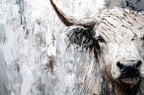 Abstracte Schotse hooglander schilderij