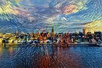 Peinture de l'horizon de Nimègue dans le style de La nuit étoilée