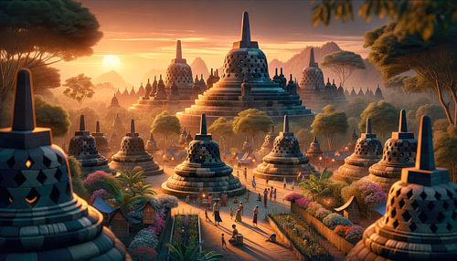 Avond in de oude Borobudur tempel