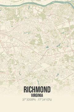 Vintage landkaart van Richmond (Virginia), USA. van MijnStadsPoster
