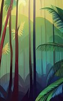 Tropical rainforest the sun shines through the foliage