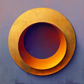 Gouden Cirkel 1 - abstract schilderij in paars, goud, oranje tinten