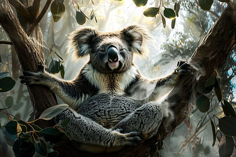 Mediterende koala in eucalyptusboom van Imperial Art House