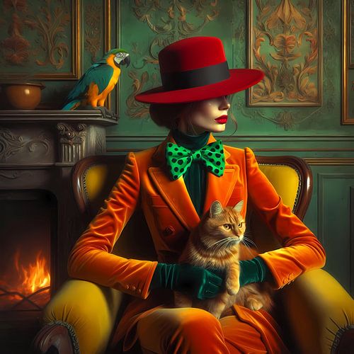 A woman with a red cat by Tatjana Korneeva