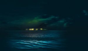 Night floating lights above the horizon van Adrien Hendrickx