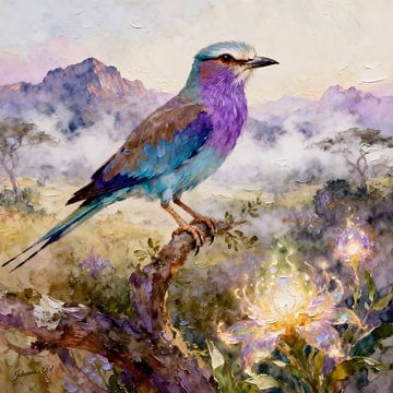 Schöne Vögel der Welt - Fliederbrust-Rollvogel1 von Johannas Art Creations