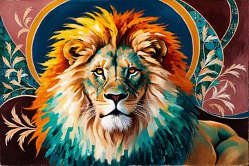 Majestueuze kleurrijke leeuwenkunst van Art & Soul Creations