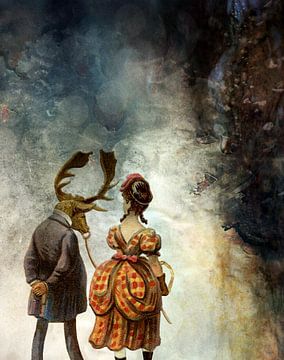VINTAGE COUPLE IN AUTUMNAL ABSTRACT FOREST I by Pia Schneider
