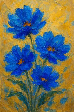 Koninklijk Blauw – Bloemenpracht in Olieverf van But First Framing