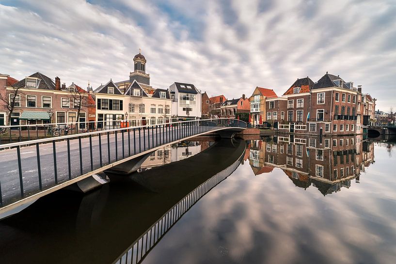 Centre of the city Leiden with the Hartebrugkerk in the background by Jolanda Aalbers