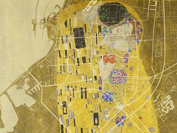 Kaart van Lelystad met de Kus van Gustav Klimt van Map Art Studio