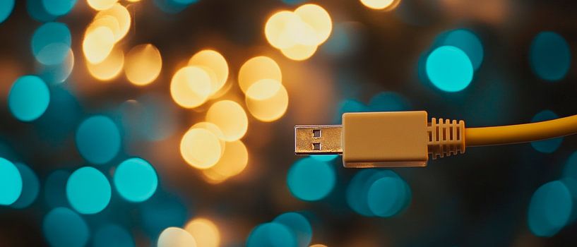 Gelbes USB-Kabel vor leuchtendem Hintergrund von Poster Art Shop