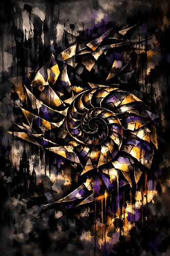 Geometrie der Natur – Abstraktes Nautilus-Kunstwerk in Gold und Violett