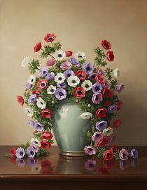 Anemone coronaria in een geglazuurde keramische pot van Regan Frederick