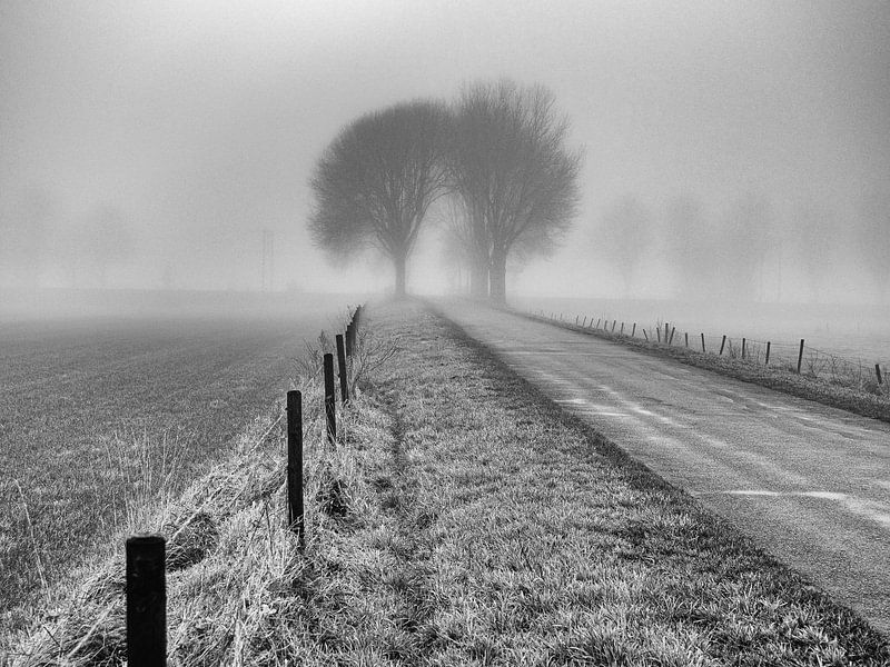 Foggy railroad crossing by Ron van Ewijk