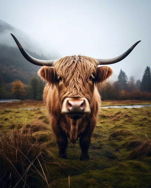 Hooglanders op de bergweide van fernlichtsicht