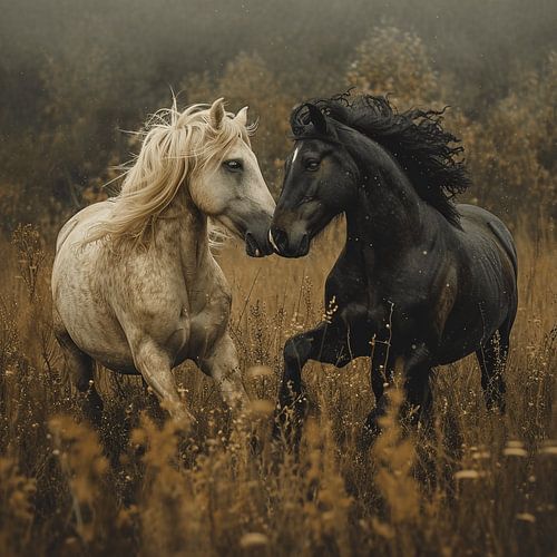 Playing horses in the meadow
