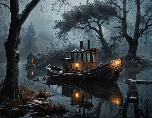 Ghost boat in flooded forest