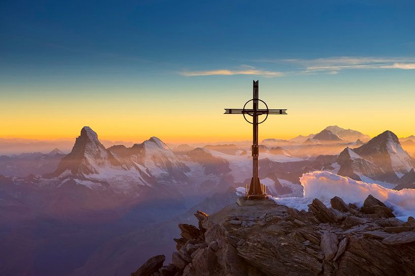 Matterhorn and Mont Blanc at sunset by Menno Boermans