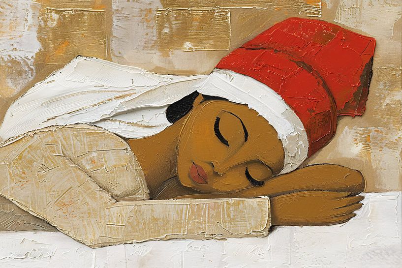 Schlafende Frau mit rotem Hut Gemälde von Art & Soul Creations