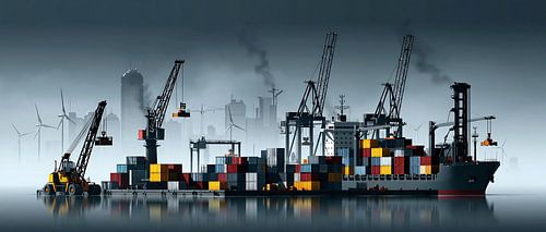 Containerhaven in de mist