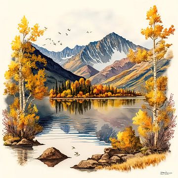 aquarel van een landschap. van Gelissen Artworks