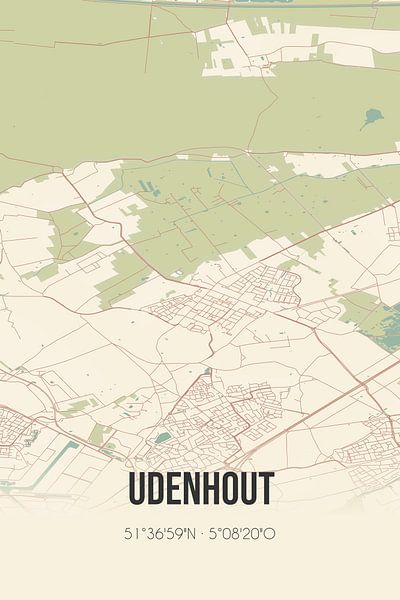 Alte Karte von Udenhout (Nordbrabant) von Ortsdrucke