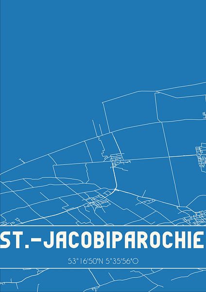 Blauwdruk | Landkaart | St.-Jacobiparochie (Fryslan) van Stad & Wand