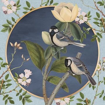 Botanical Collage with Birds van Marja van den Hurk