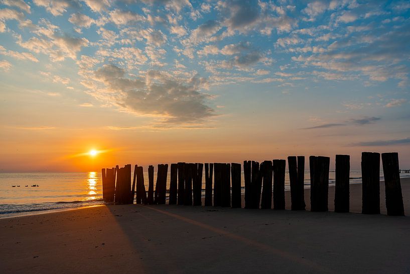 Breakwaters at low tide by Rob Donders Beeldende kunst