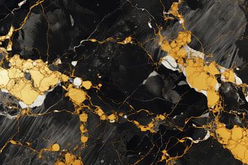 Marmer abstractie in zwart en goud van Digitale Schilderijen
