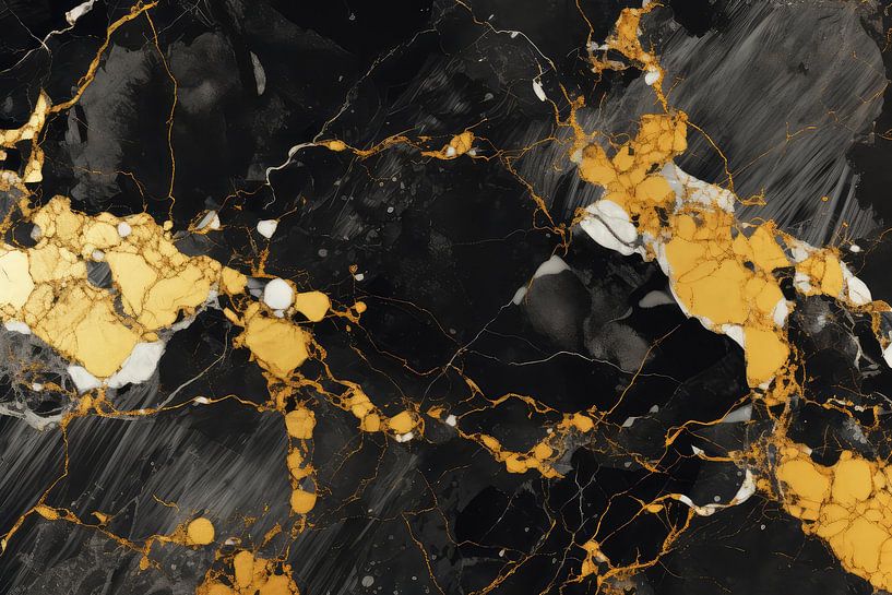 Marble abstraction in black and gold by Digitale Schilderijen