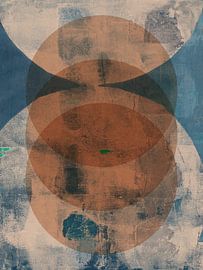 Abstracte geometrische vormen in terracotta bruin, blauw, wit. van Dina Dankers