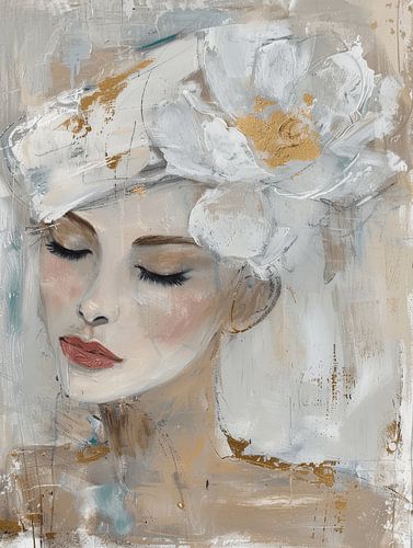 Modern portrait in white with gold accents