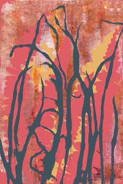 Natuurlijk wonen. Kleurrijke moderne abstracte botanische kunst in roze, blauw, terracotta